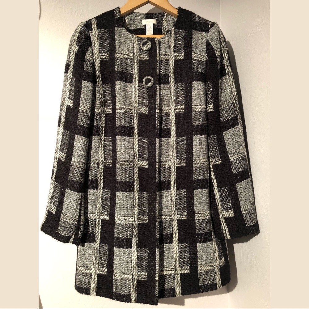 Chico’s Black, Grey, & White Checkered Jacket/Coat